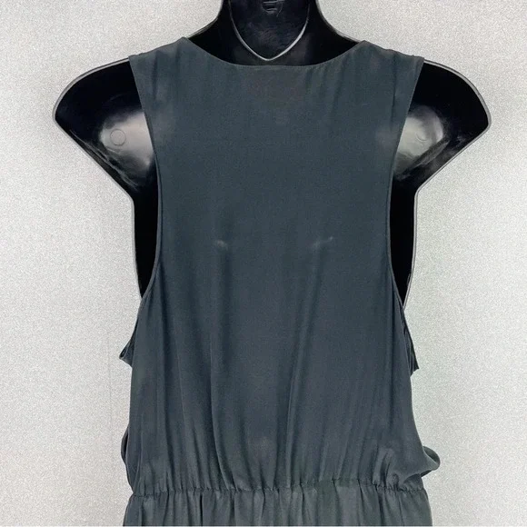 Rory Beca 100% Silk Romper Popover Mini Dress Plunging Cross Over V-Neck Black L - Picture 8 of 11